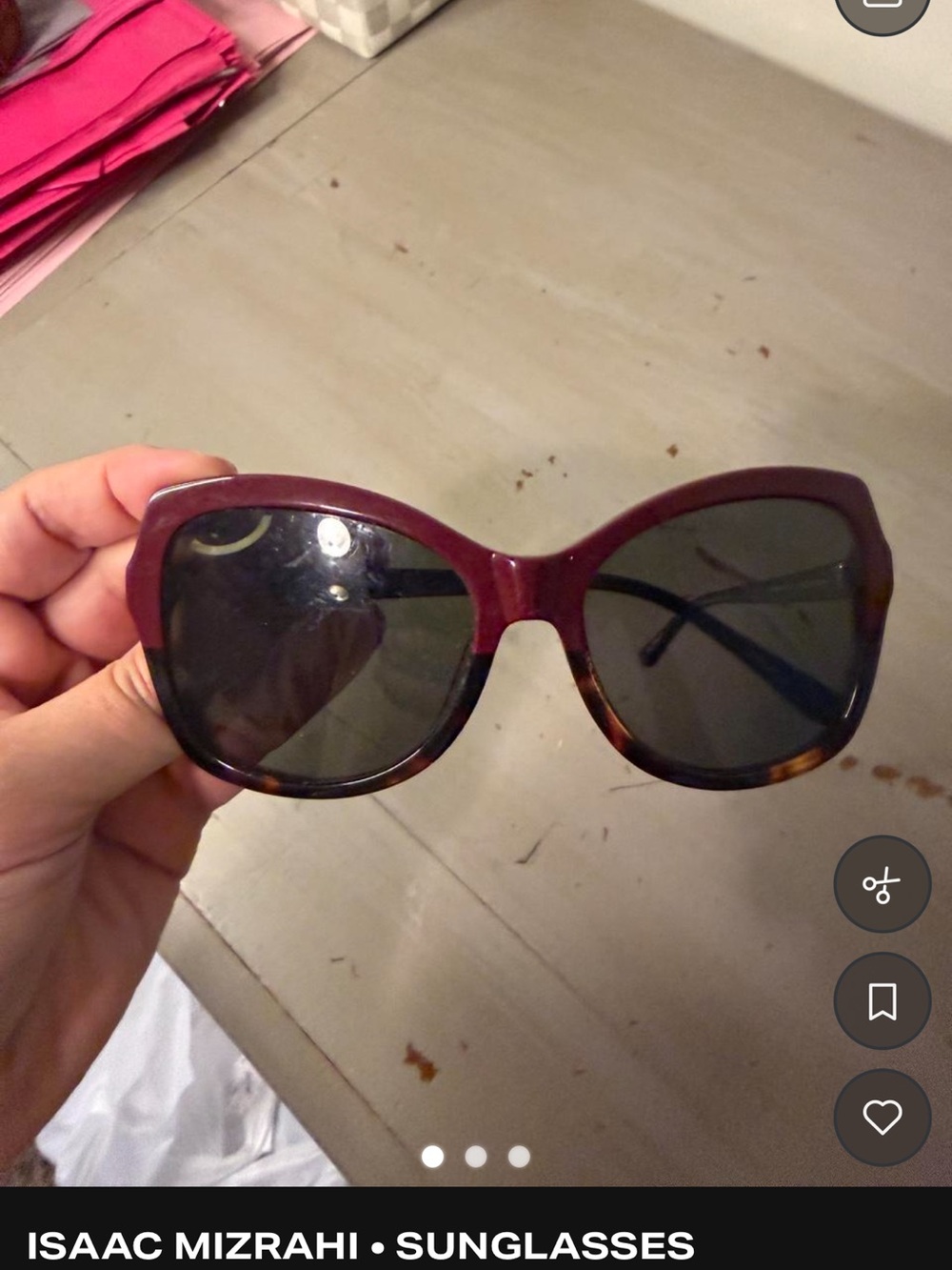 Isaac Mizrahi Burgundy and Tortoiseshell Oversized Sunglasses
